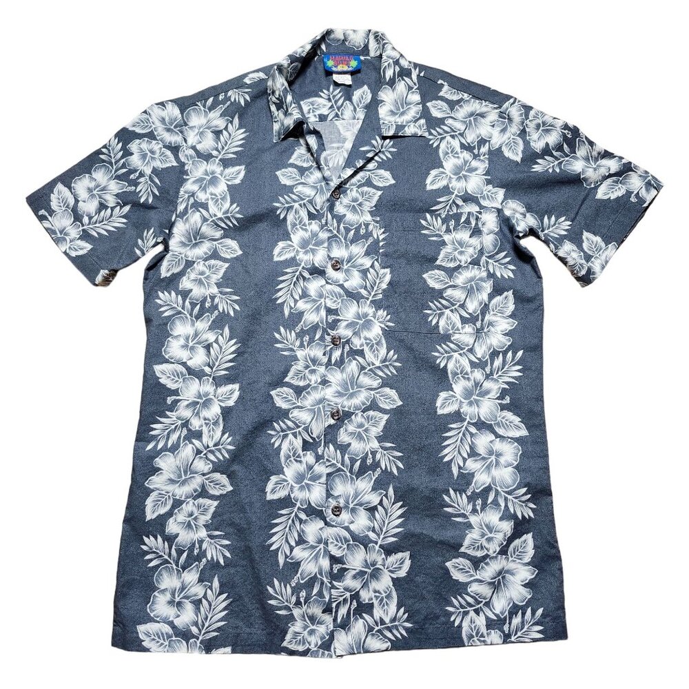 Hawaii Blues Hawaiian Aloha Shirt Small Blue Floral 100% Cotton Made In USA